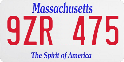 MA license plate 9ZR475