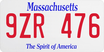 MA license plate 9ZR476
