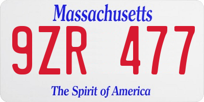 MA license plate 9ZR477