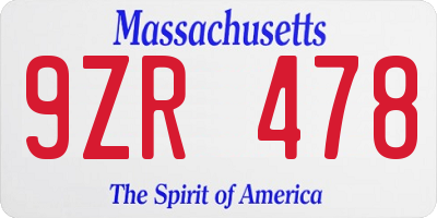 MA license plate 9ZR478