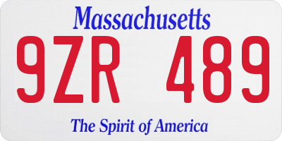 MA license plate 9ZR489