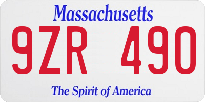 MA license plate 9ZR490