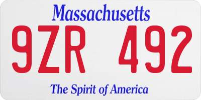 MA license plate 9ZR492