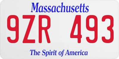 MA license plate 9ZR493