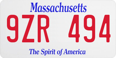 MA license plate 9ZR494