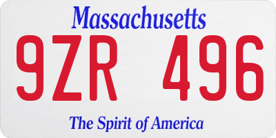 MA license plate 9ZR496