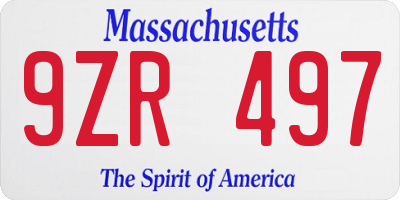 MA license plate 9ZR497