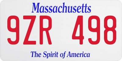 MA license plate 9ZR498