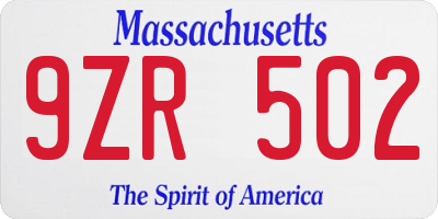 MA license plate 9ZR502