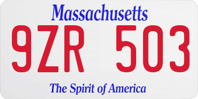 MA license plate 9ZR503