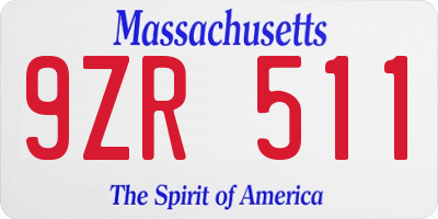 MA license plate 9ZR511