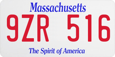 MA license plate 9ZR516