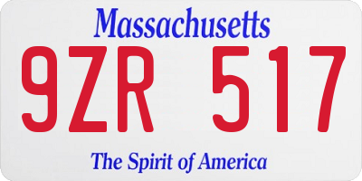 MA license plate 9ZR517