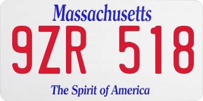 MA license plate 9ZR518