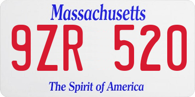 MA license plate 9ZR520