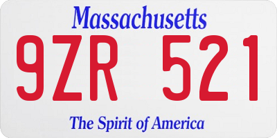 MA license plate 9ZR521