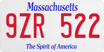 MA license plate 9ZR522