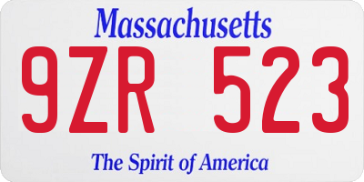 MA license plate 9ZR523