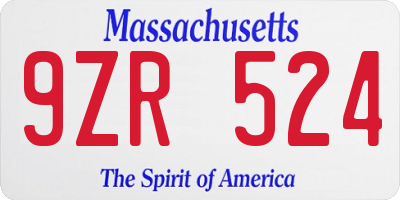 MA license plate 9ZR524