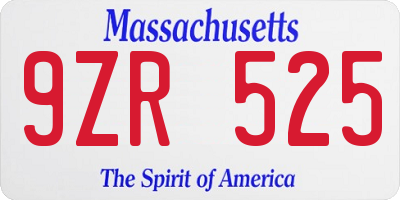 MA license plate 9ZR525