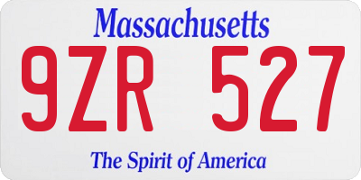 MA license plate 9ZR527