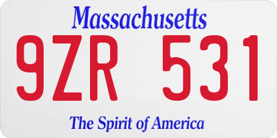 MA license plate 9ZR531