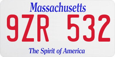 MA license plate 9ZR532