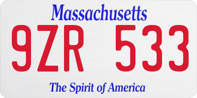 MA license plate 9ZR533