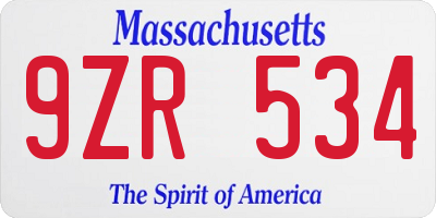 MA license plate 9ZR534