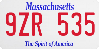 MA license plate 9ZR535