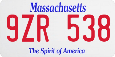 MA license plate 9ZR538
