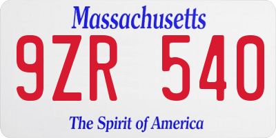 MA license plate 9ZR540