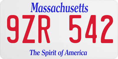 MA license plate 9ZR542