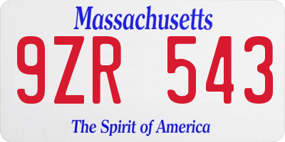 MA license plate 9ZR543