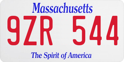 MA license plate 9ZR544