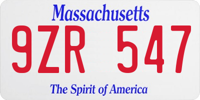 MA license plate 9ZR547