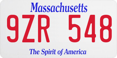 MA license plate 9ZR548