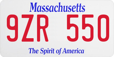 MA license plate 9ZR550