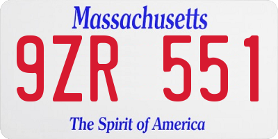 MA license plate 9ZR551