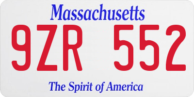 MA license plate 9ZR552