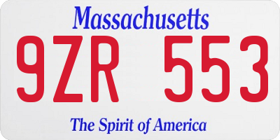 MA license plate 9ZR553