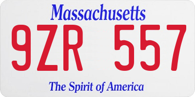 MA license plate 9ZR557