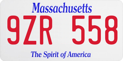 MA license plate 9ZR558