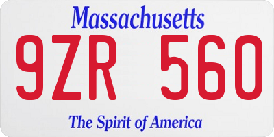 MA license plate 9ZR560