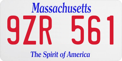 MA license plate 9ZR561