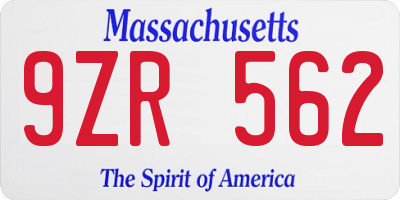 MA license plate 9ZR562