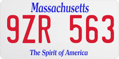 MA license plate 9ZR563