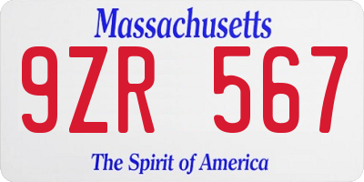 MA license plate 9ZR567