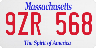 MA license plate 9ZR568