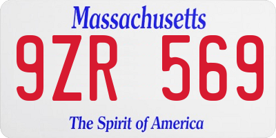 MA license plate 9ZR569